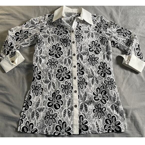Vtg. Mishca open weave applique blouse SZ Sm - Picture 1 of 8